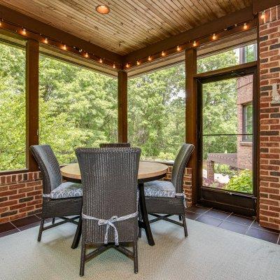 screened porch with view of pool patio