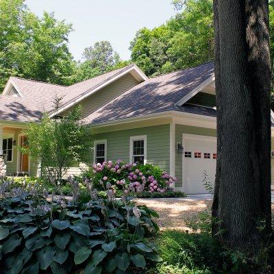 Front/side view Glen Arbor home new construction Wilcox Architecture